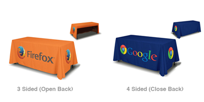 Picture of 3 sided (open back) and 4 sided (closed back) table covers